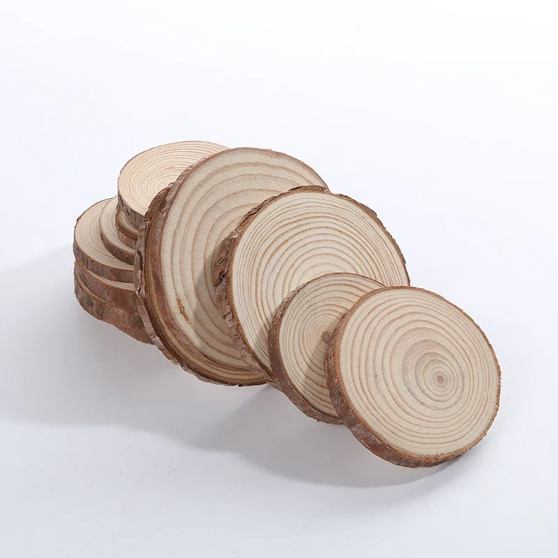 Natural Pine Wood Slices Round Disc Tree Bark Chips for DIY Arts Craft Rustic Wedding Ornaments