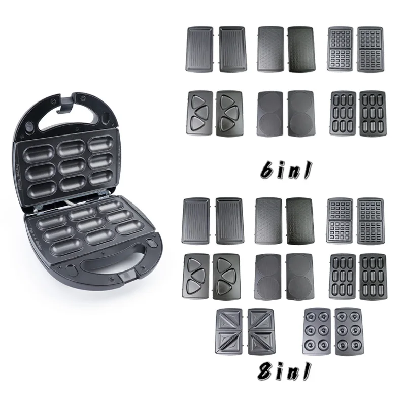 Sandwich Maker 6 in 1 with Detachable Plate Multifunction Toster Grill Steak Sausage 2 Slice Automatic Non Stick