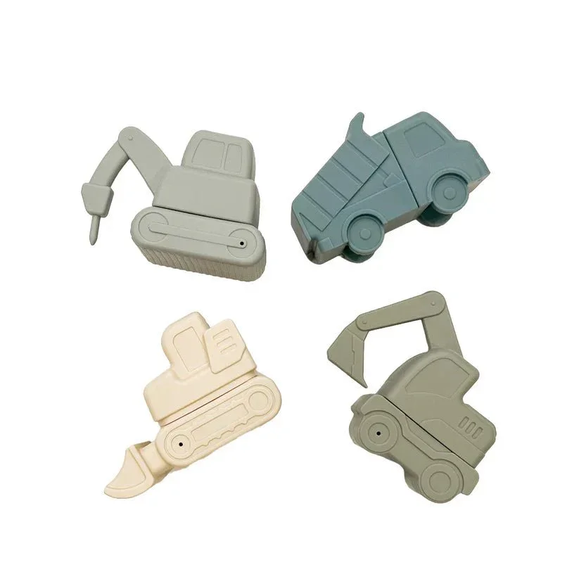 Mold Free 4Pcs Silicone Vehicle Bathtub Toy Set, Soft Rubber Baby Bath Playing Toys, Bath Sprayer Kits for Kids Infant