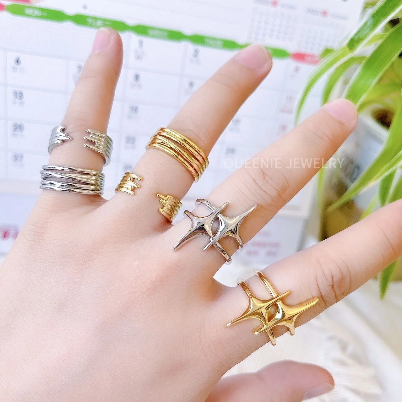 Wholesale Bulk INS Style New Fashion Hip-hop Ring Gold Plated Party Personality Copper Women Men Statement Wedding Rings