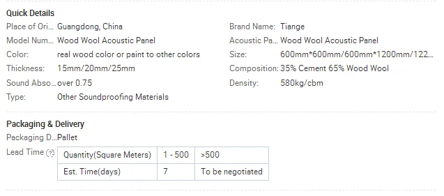TianGe Factory Conference Room wall decor anti-fire eco friendly sound absorbing wood wool acoustic panels