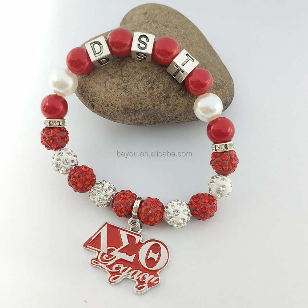 Custom Sorority Letters DELTA DST University Black Women Society Metal Bead Charm Handmade Pearl Elastic Bracelet Bangle Jewelry