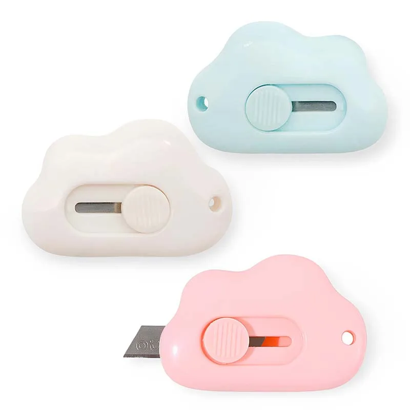 LISI  Adorable Cloud Tiny Letter Opener Envelope Slitter Box Cutters Retractable For Key Chain Pocket