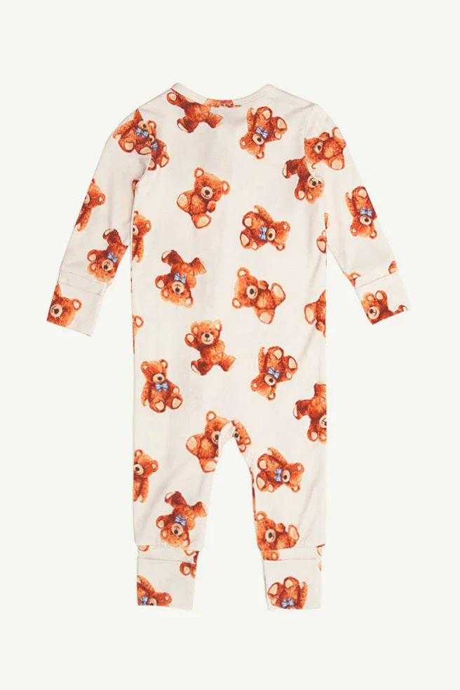 Wholesale Bamboo Cotton Baby Rompers Long Sleeve Onesie Bear Print Zipper Closure Jumpsuit Pajamas Animal Pattern Baby Clothes