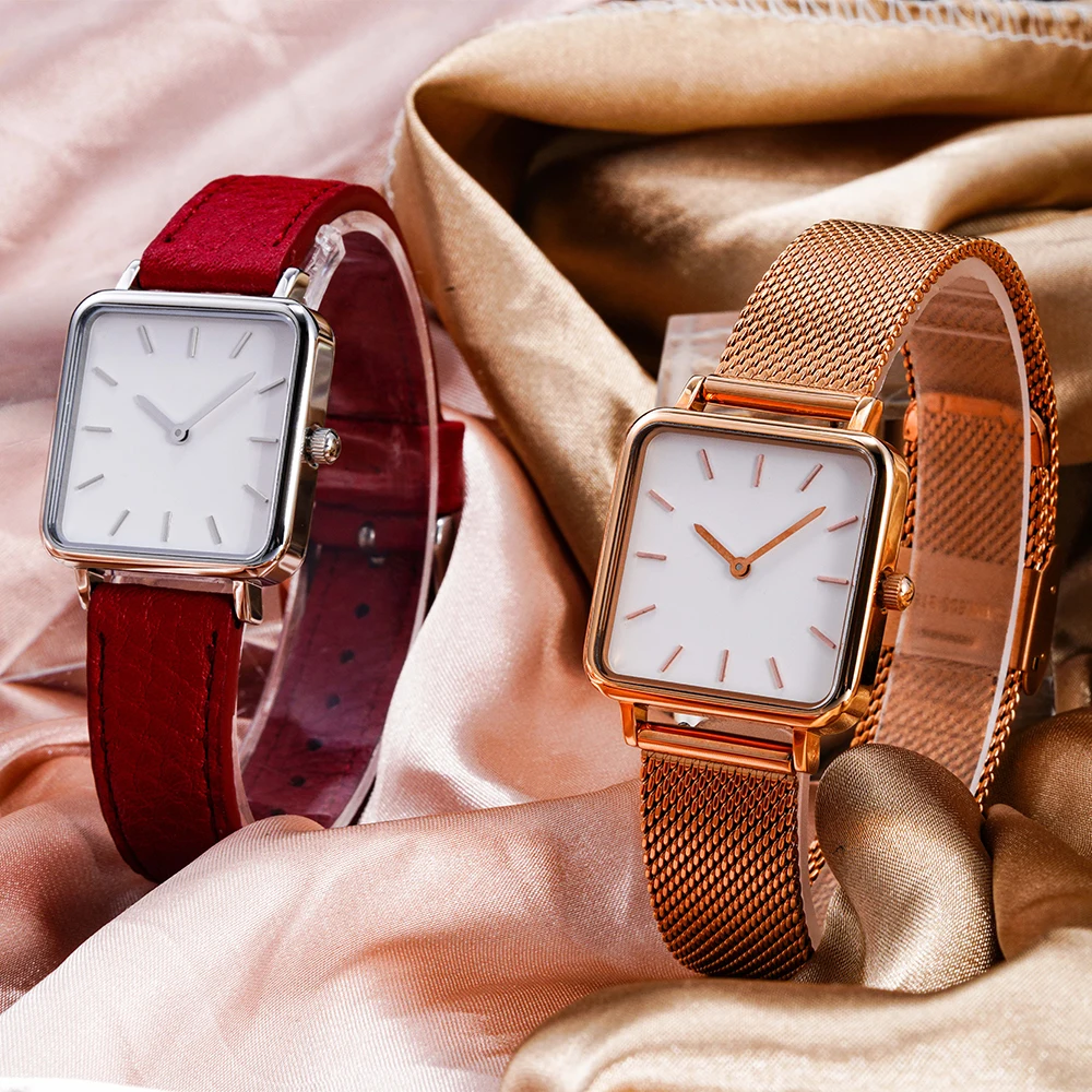 Vintage Fashion Luxury White Dial Waterproof Rose Gold Ladies Wristwatch Ultra Thin Watch Women Square Shape Watches