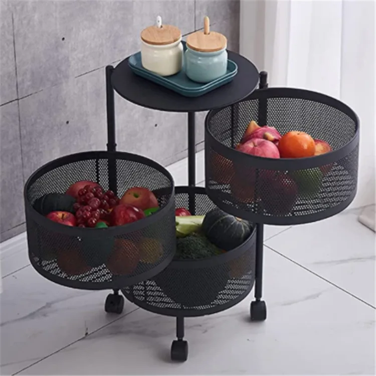 Kitchen Vegetable Rack Round Floor Type Multi-layer Rotatable Vegetable Storage Rack Multifunctional Sundries Fruit Storage Rack