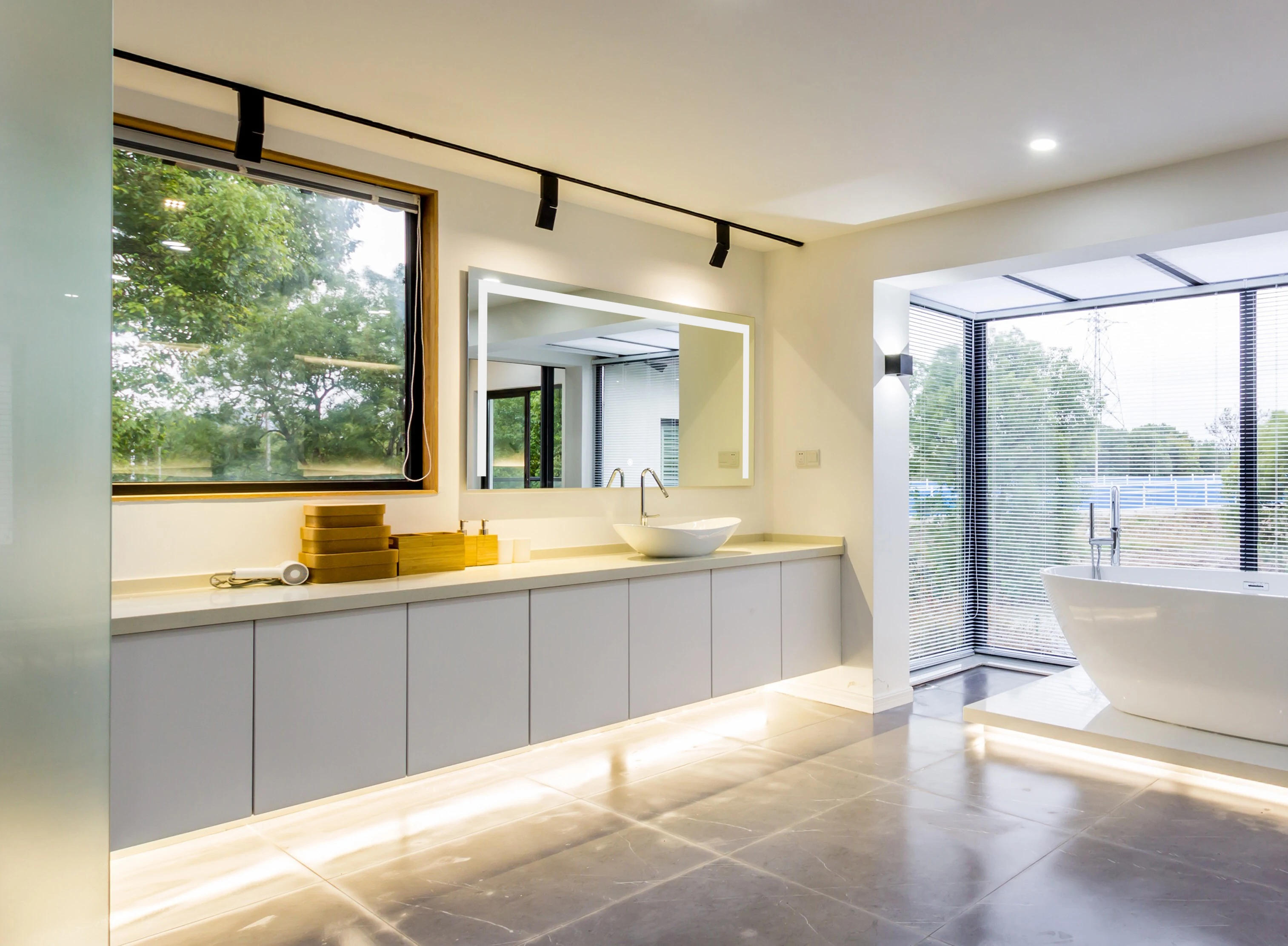 E104H60120 Hot sale crystal light dimmable cosmetic magic mirror LED wall mouted mirrorFrameless Defogger Led Backlit Mirrors