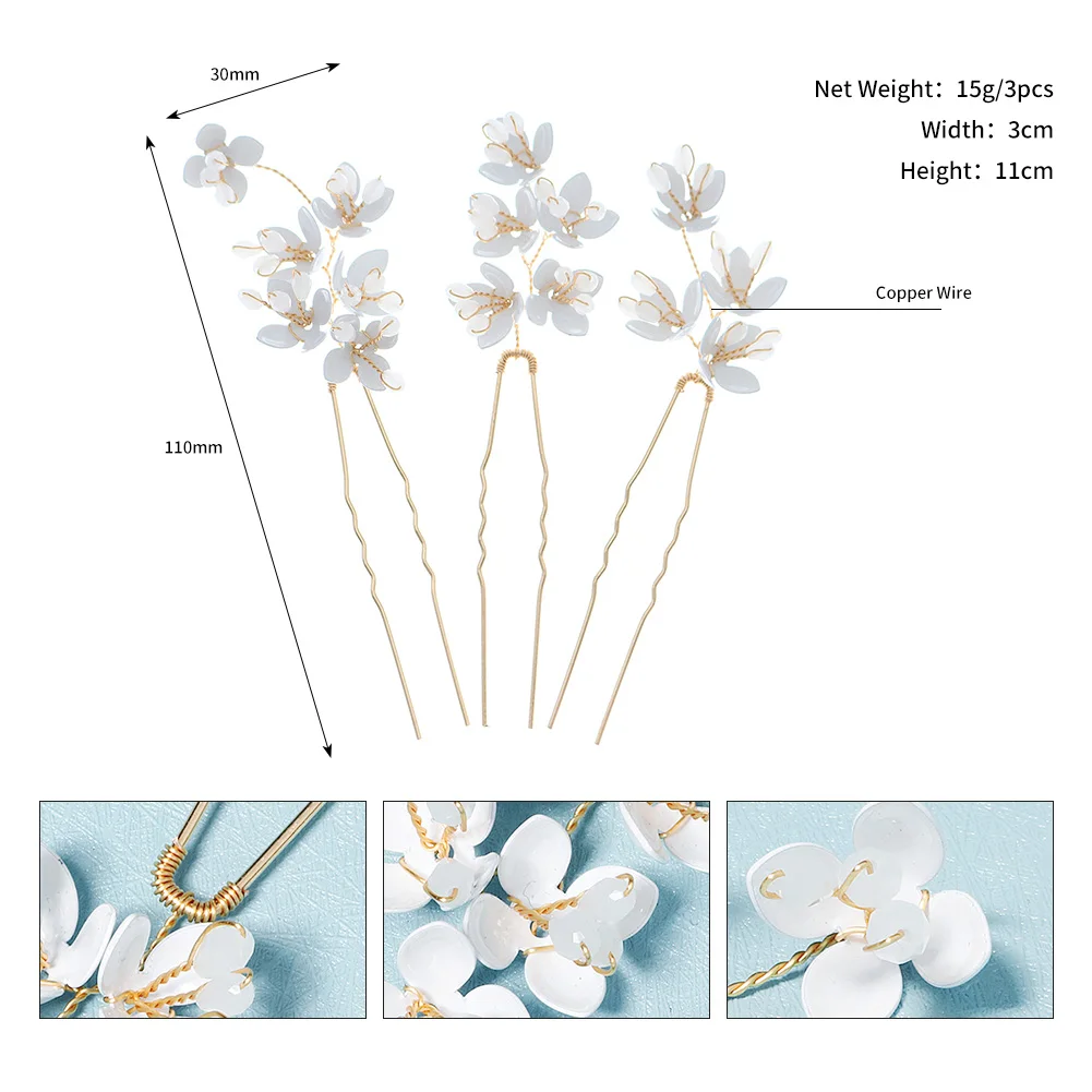 Miallo 3Pcs/set Handmade Rhinestone Hairpins Floral decoration wedding Bride hairpin Hair Accessories