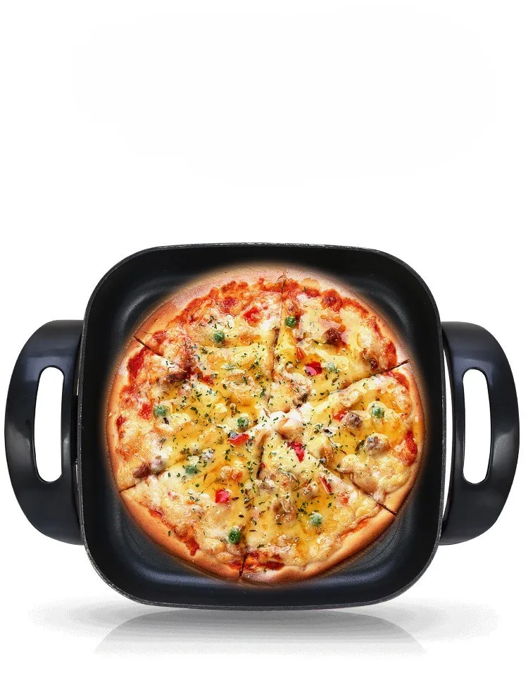 Aluminum Square Double handle Nonstick Wok Cookware Electric Hot Pot Frying Pan with Glass Lid