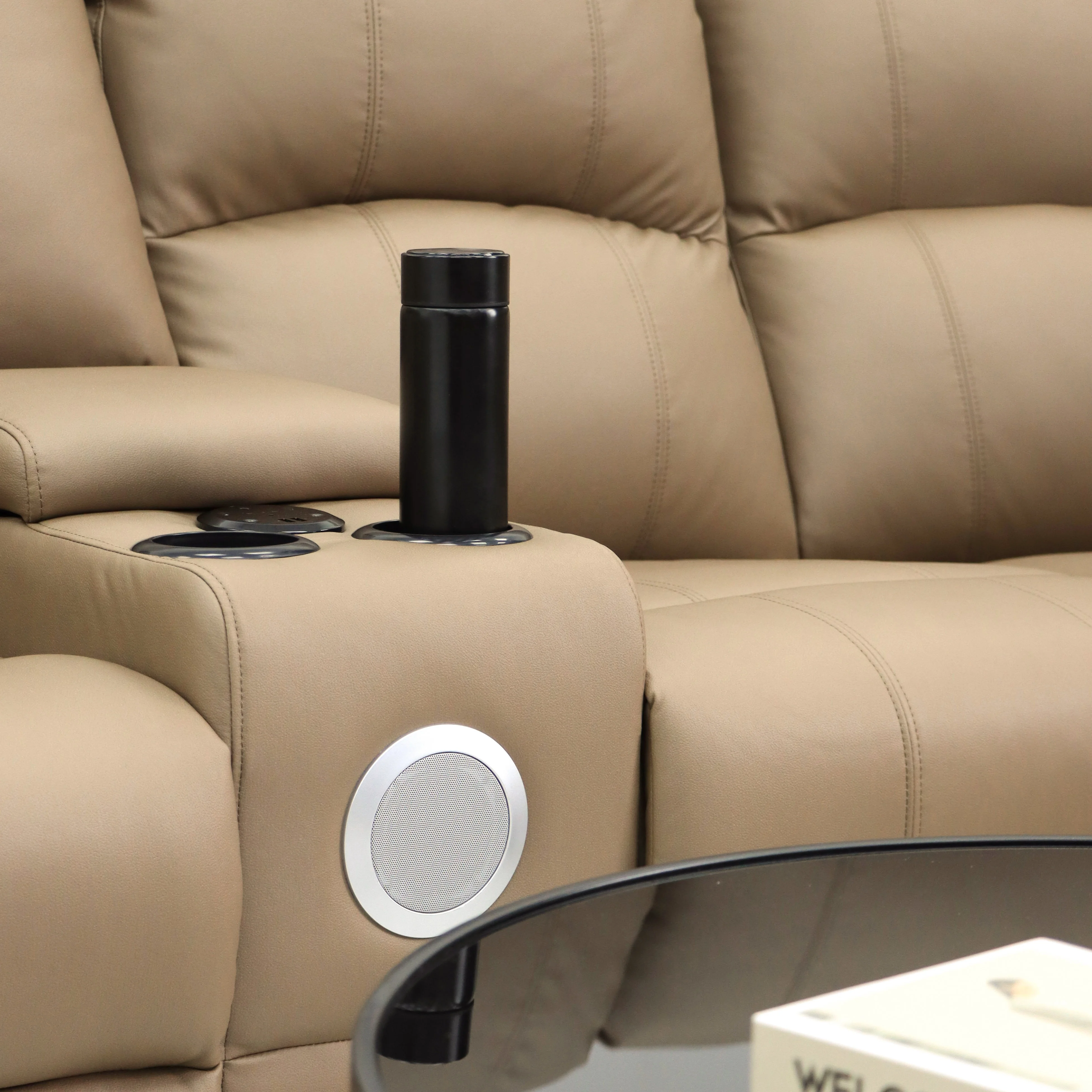 Geeksofa ZOY  Factory Direct Sale Recliner Sofa Set Synthetic Leather 5 Seats With USB Music Speaker For Living Room Furniture