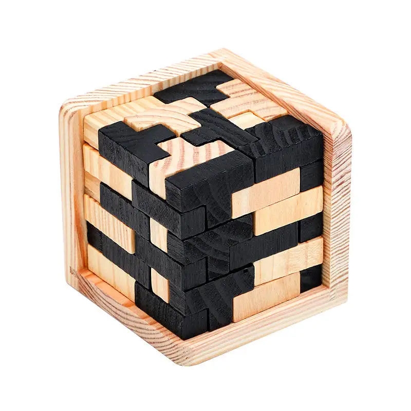 Brain Teaser Cube Puzzle Toy 3d Wooden Brain Teaser 54 Pieces T-shaped Blocks Geometric Puzzle Educational Toy