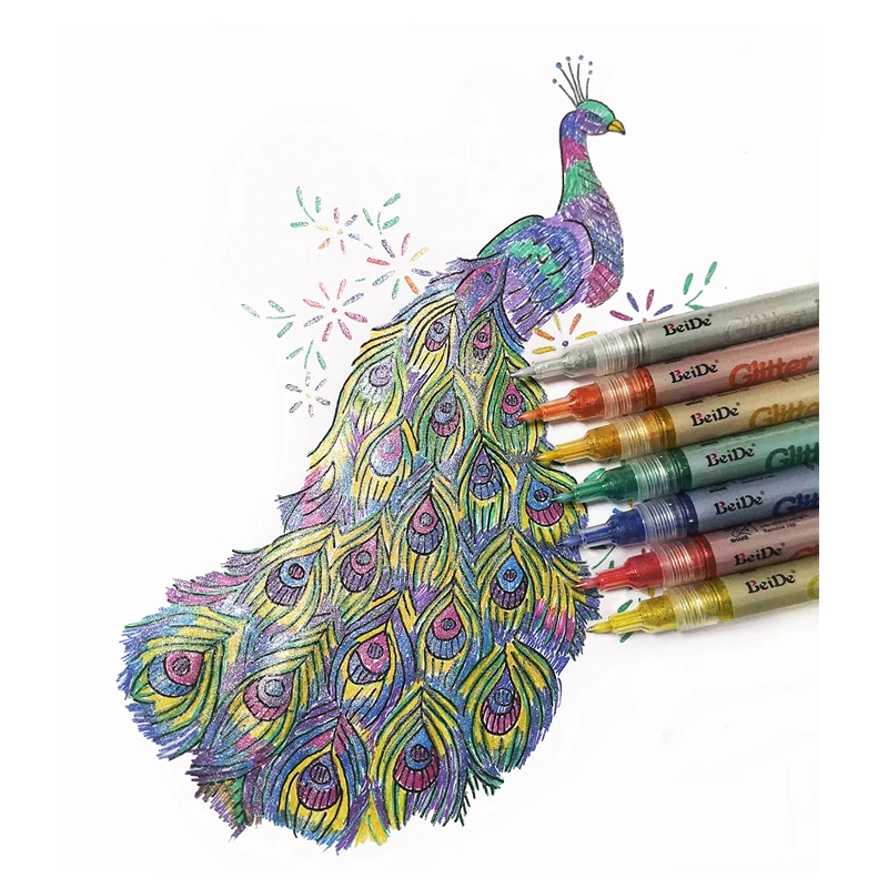 10 Assorted Beautiful shimmering Colors pigment ink valve-action glitter paint marker pen