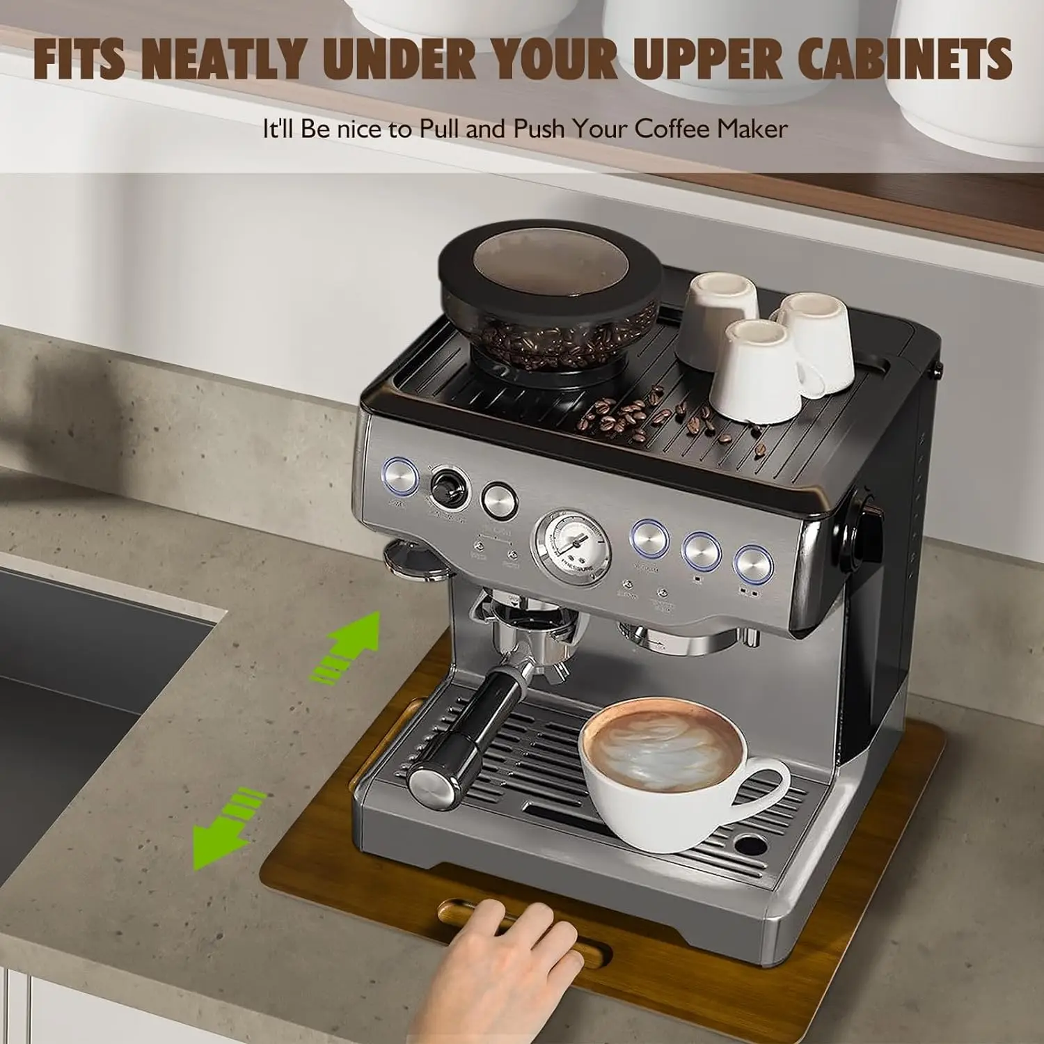 Bamboo Appliance Slider for Kitchen Appliances Sliding Tray for Coffee Maker, Mixer, Toaster, Under Cabinet Sliding Applia