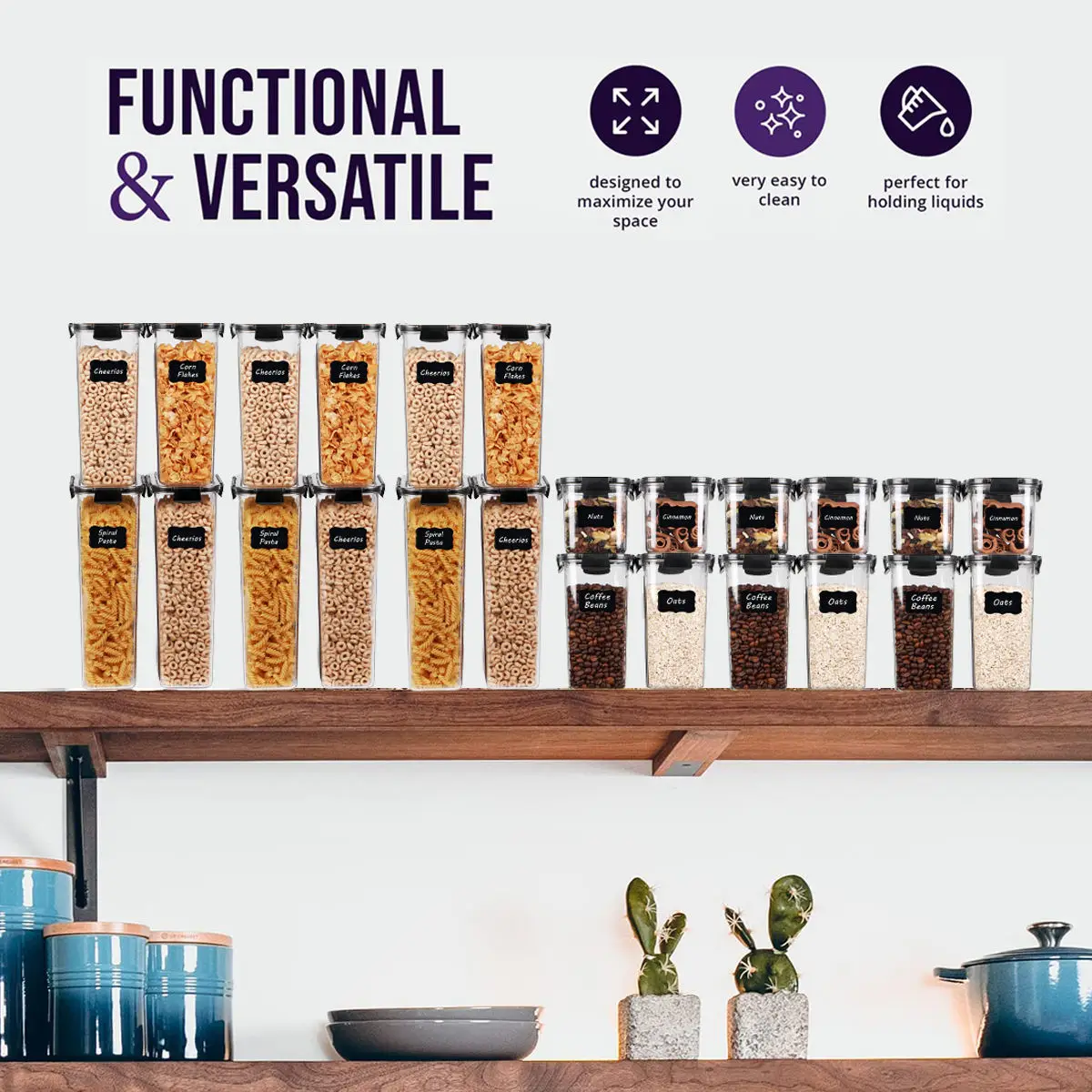 24 Pack Airtight Food Storage Container Set,Plastic Cereal Containers Storage Set With Lids,Bpa Free Spaghetti Container