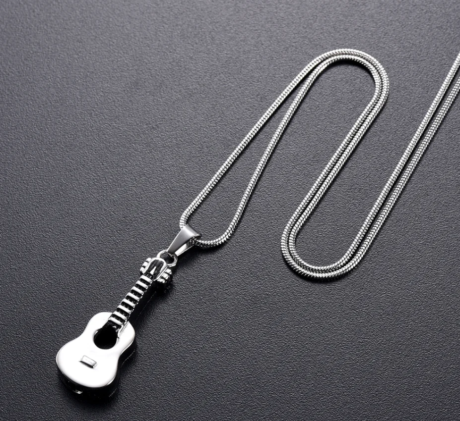 Stainless Steel Guitar Cremation Ashes Locket Musical Instrument Keepsake Pendant Necklace For Men Memorial Ashes Urn Jewelry