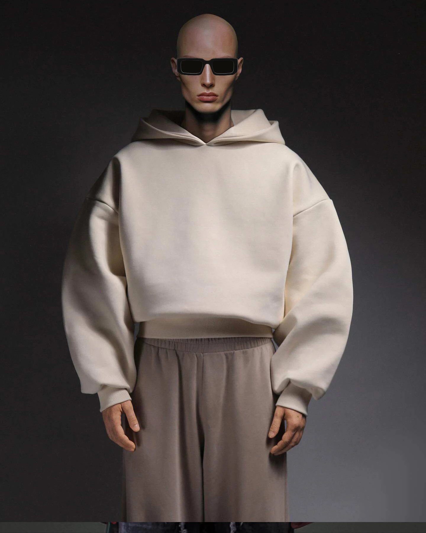 Topshow Custom Oversized Solid Color Blank Hoodies Unisex Drop Shoulder Heavyweight 700Gsm Cotton Cropped Hoodies