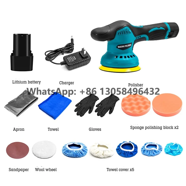 12v Lithium Battery/dc 5inch Cordless Waxing Machine Cordless Sander Polisher