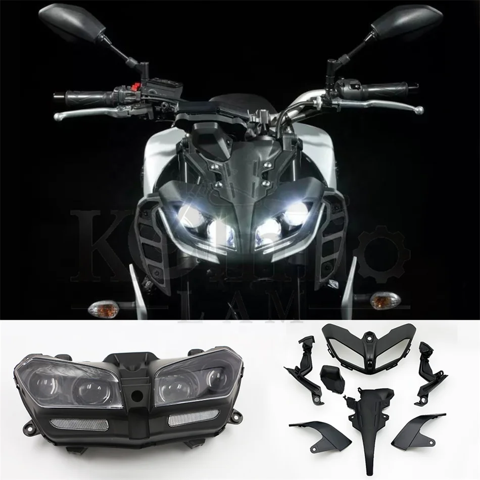 Подходит для Yamaha MT09 FZ-09 MT-09 2017-2020 фара мотоцикла + передний верхний обтекатель хомут панель нос кронштейн фары комплект 2018