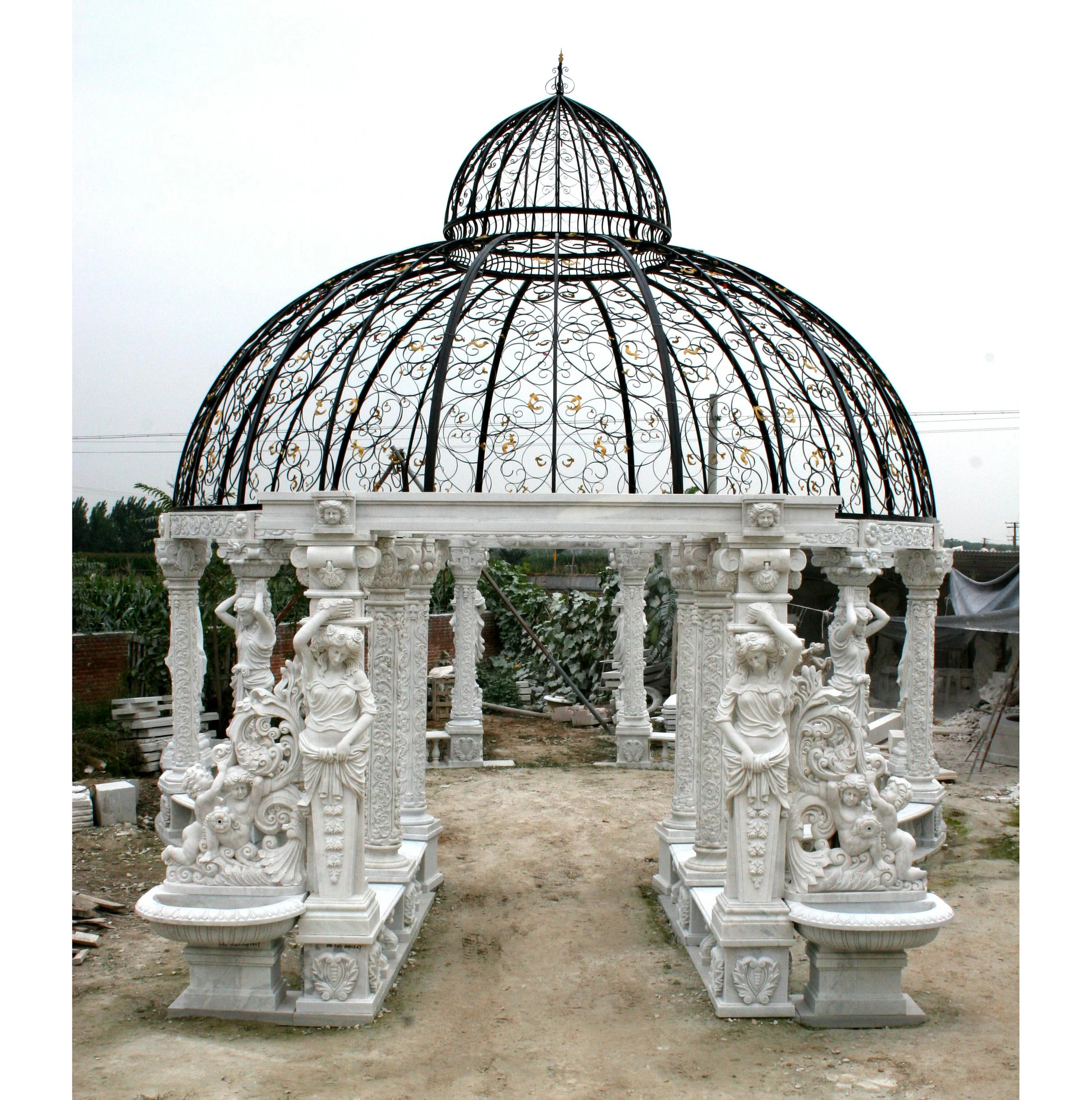 Garden Decoration Classical Exquisite Style Stone Sculpture Marble Gazebo