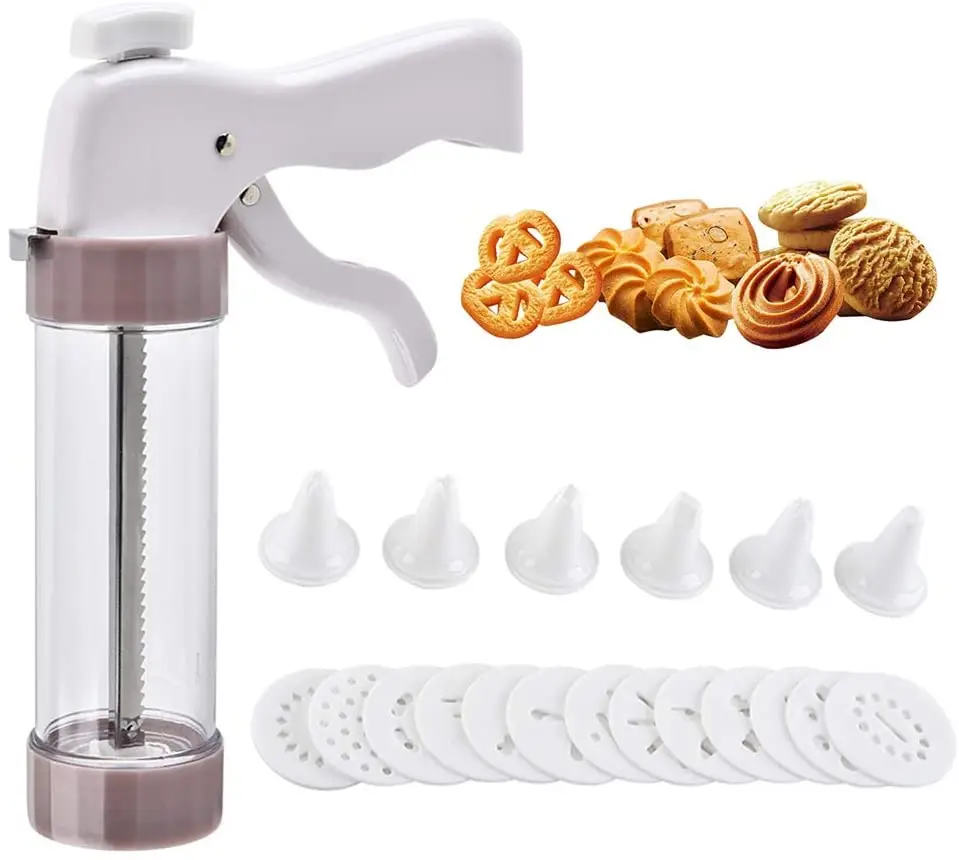 
13-Piece Multifunctional Cookie Press Gun Kit with 6 Icing Tips perfect for for DIY Biscuit Maker and Cake Decoration 
