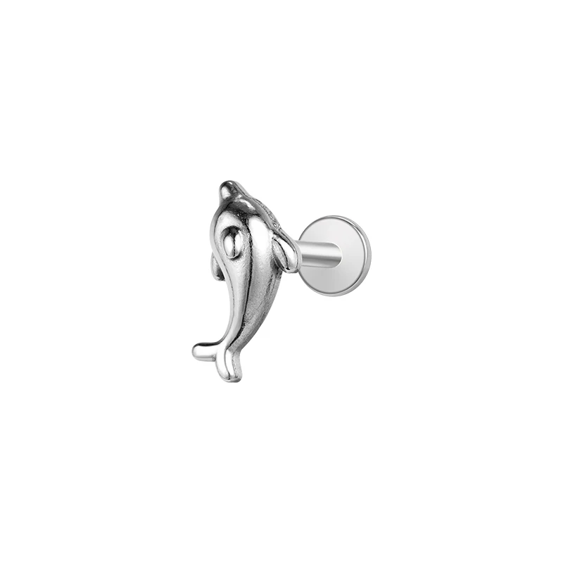 Dolphin Design Stainless Steel Labret Bar Piercing Labret Internally Threaded Lip Earring Studs