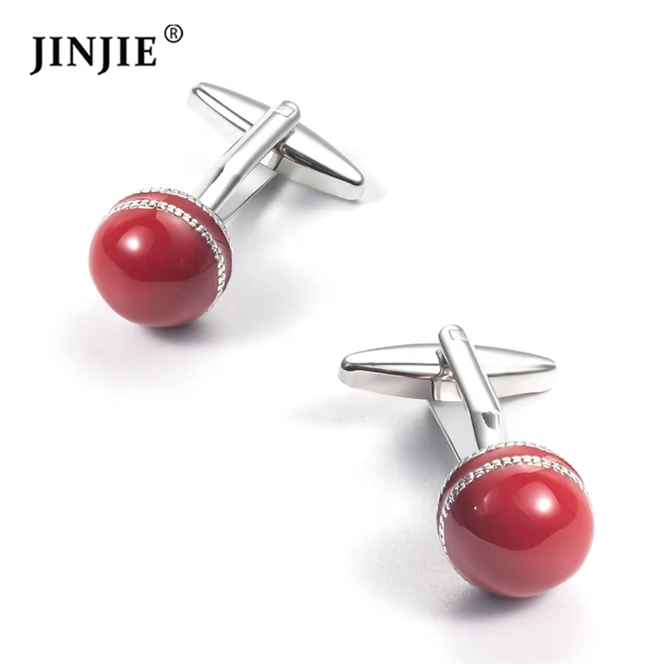 Ready to ship Factory Wholesale Novelty Metal Red Cricket Ball Sport designer Cufflinks for Men shirt