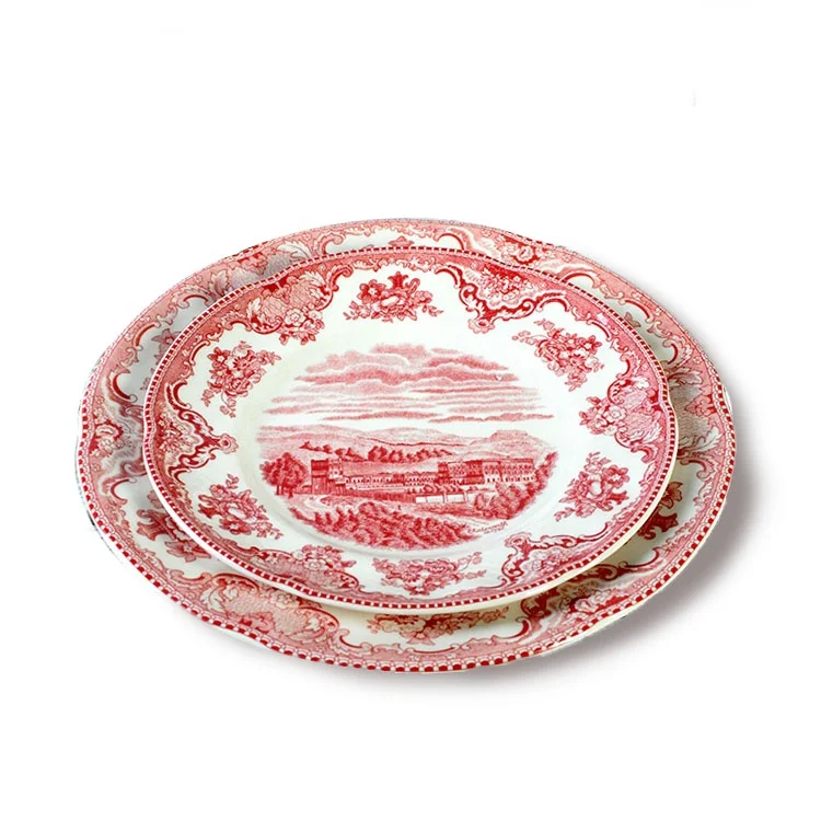 Christmas plate export western red castle series porcelain large small plate bowl dish dessert dish cake dish