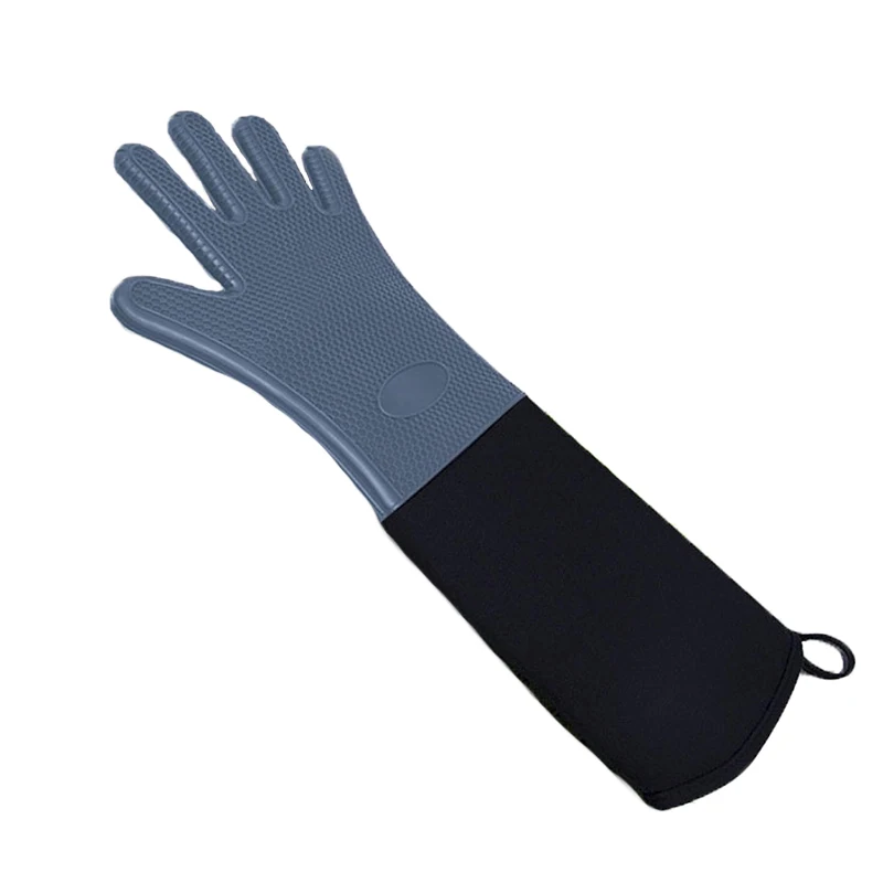 Extra long 50cm Five fingers silicone oven glove with cotton quilted
