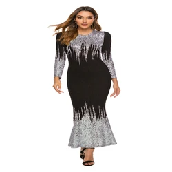 2020 dresses women lady elegant evening dresses Bronzed printed slim plus size evening dresses