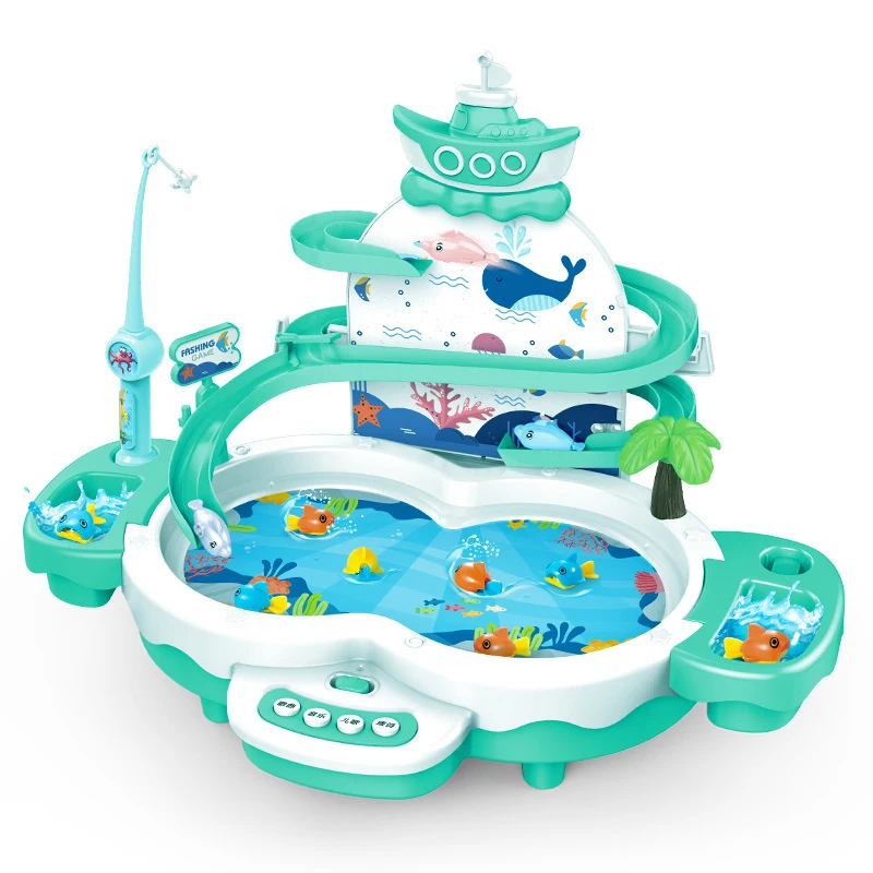 
Electric Cute Fishing Toys with Music and Light, Circulation Fishing Track Toy Rotating Fishing Game Table Fish Play Set 
