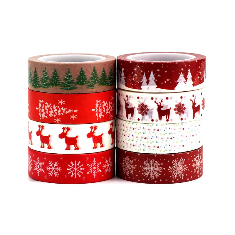 8 Designs Cute 15mmx10m Snow Deer Christmas Tree Decorative Washi Tape
