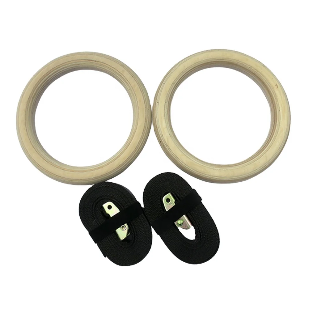 Wooden Exercise Gymnastic Rings With Straps