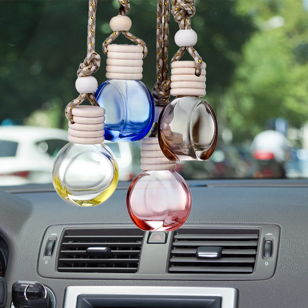 Aroma Car Diffuser 5ml 8ml 10ml 12ml 15ml 17ml Fragrance Bottle Diffuser Glass Car Air Freshener Hang Perfume Bottle With Wooden