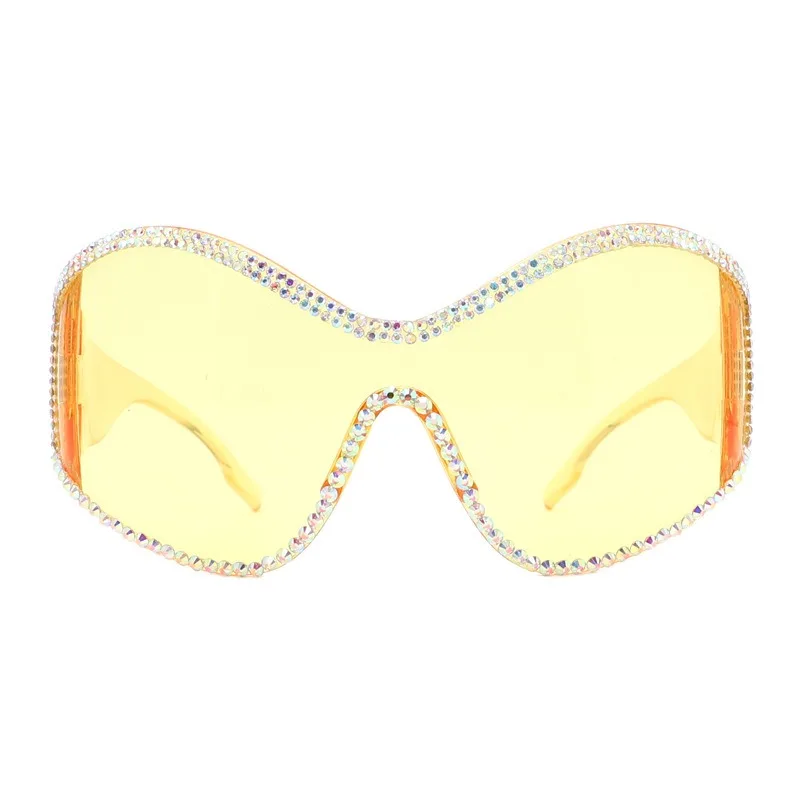 2023 Fashion Large Oversized Futuristic Punk Sports Windproof Sunglasses Diamond Retro One Piece Y2K Fashion Sunglasses