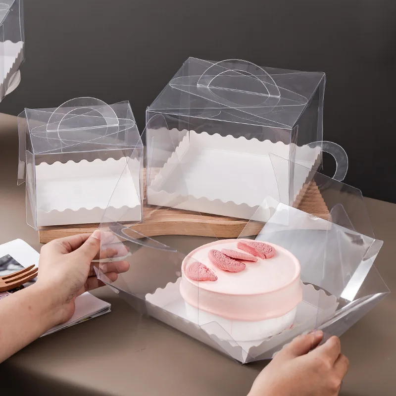 Wholesale Transparent Cake Box Bento Cake Boxes Custom Portable Baking Packaging With Handle Roll Cake In Bulk