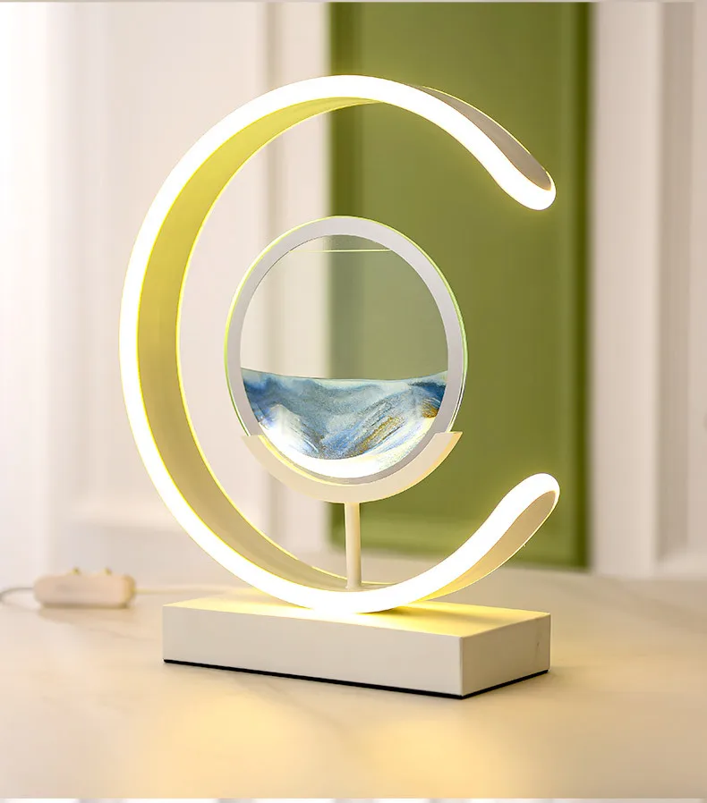 3D LED Table Lamp, Night Light with Base, Beside Lamp with Dynamic Quicksand Painting, for Bedroom, Office, and Home Decor