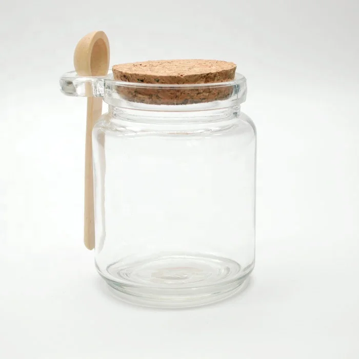 Glass Jar with Cork Lid and Wooden Spoon Spice Jar 250ML Spice Glass Bottle Containers