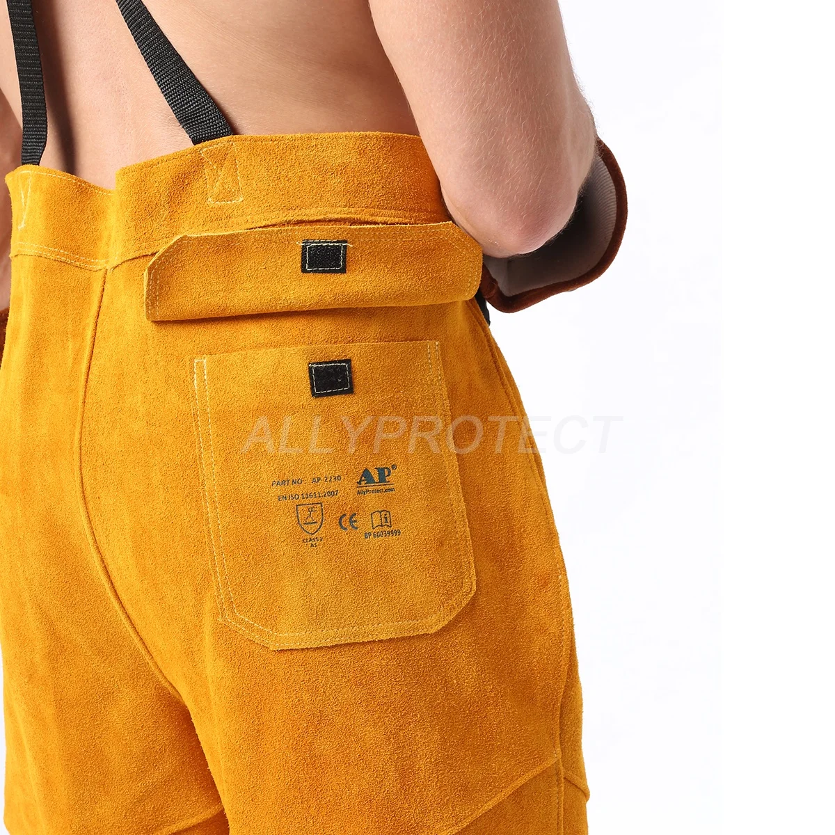 Golden Leather Heat Resistant Cut-Proof Gallus Work Pants Leg Protection For Welding Heavy Work