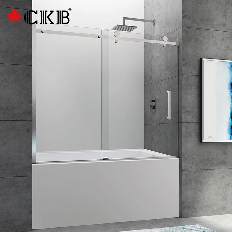 CKB High Quality Bathroom Stainless Steel Brushed Nickel Matt Black Chrome Sliding Frameless Bathtub Door
