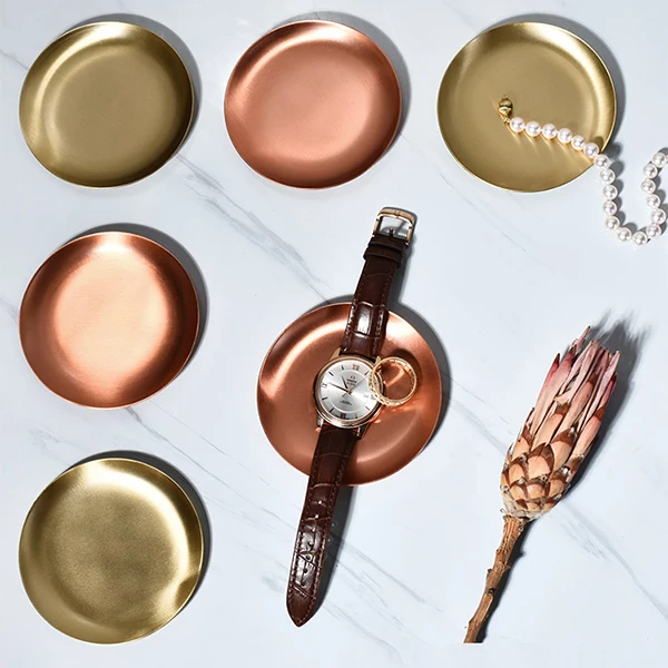 MAXERY Modern Simple Style Round Shape Gold Metal Serving Stainless Steel Tray for Party Wedding Christmas Gift