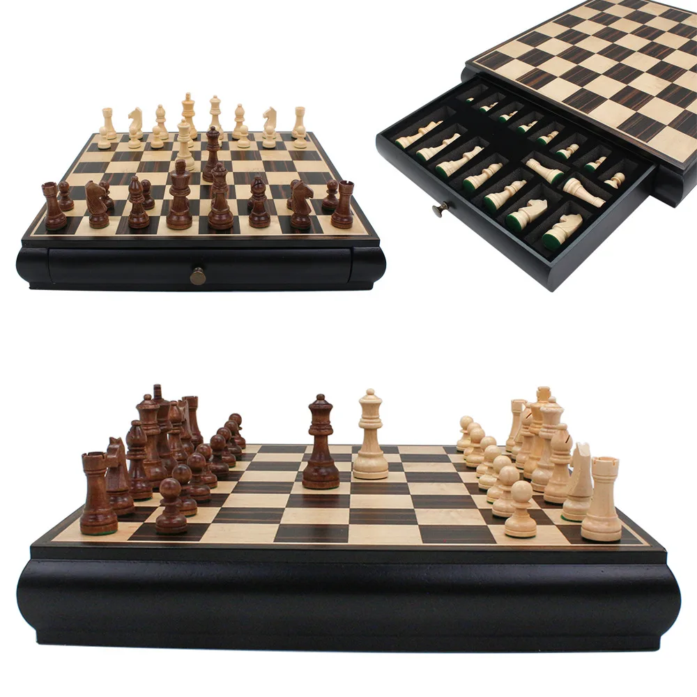 premium wooden chess backgammon chess set game with 2 drawers