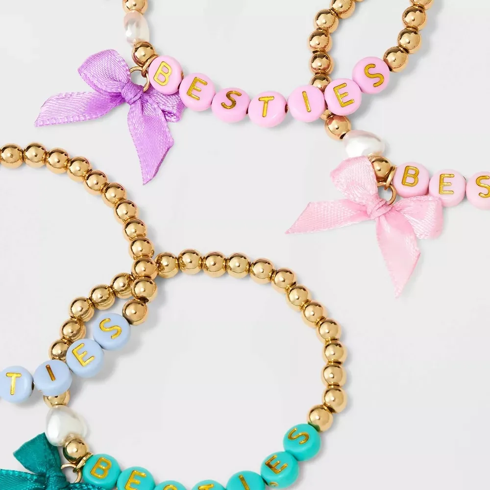 Fives Pieces Per Set BESTIE Beads Stretch Bracelet With Bow Gifts For Girl