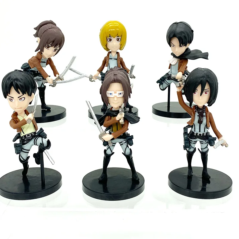 
6pcs/set Attack On Titan Anime Figure Levi Ackerman Action Figure Rival Eren Figurine Model Doll Toys 