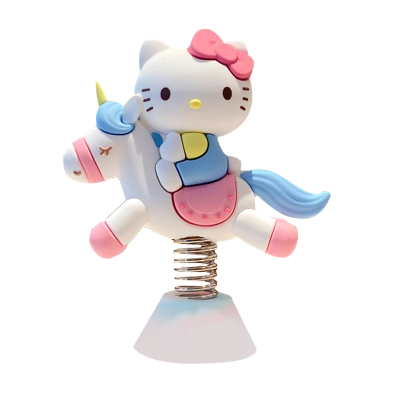 Baimao mini desktop decoration arts cute cartoon coil spring carousel ornaments PVC plastic crafts