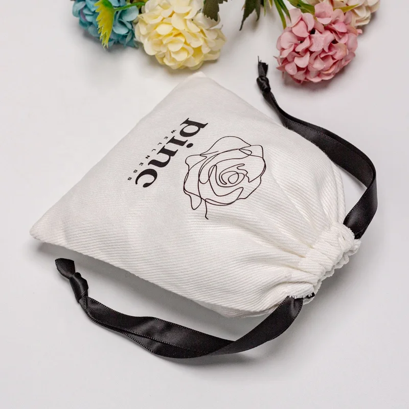 Organic Customized Logo Small Twill Cotton Pouch Clothing Shoes Dust Cotton Drawstring Bags
