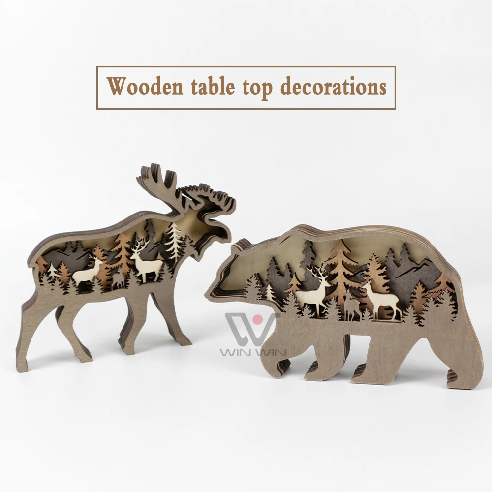 Christmas Wood Carved Handmade Ornament 3D Laser Cutting Wooden Home Decoration