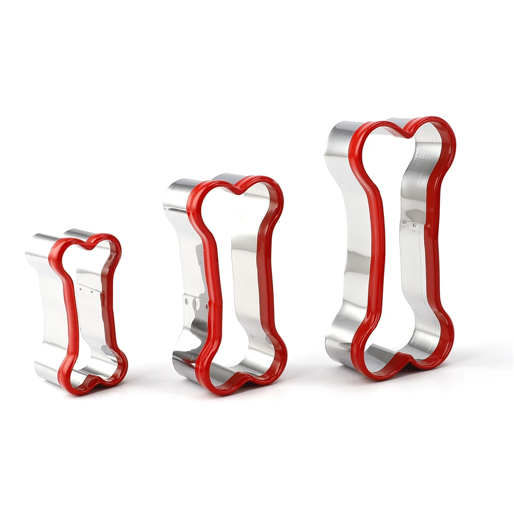 3pcs 3 Piece Dog Bone Biscuit Cookie Cutters Set with Red Environmental PVC for Baking