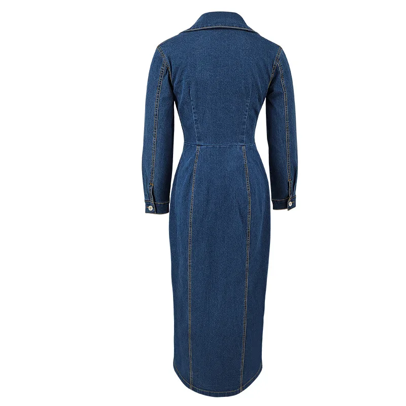 China manufacturer blue jeans long dress button jean dresses denim women denim dresses for ladies