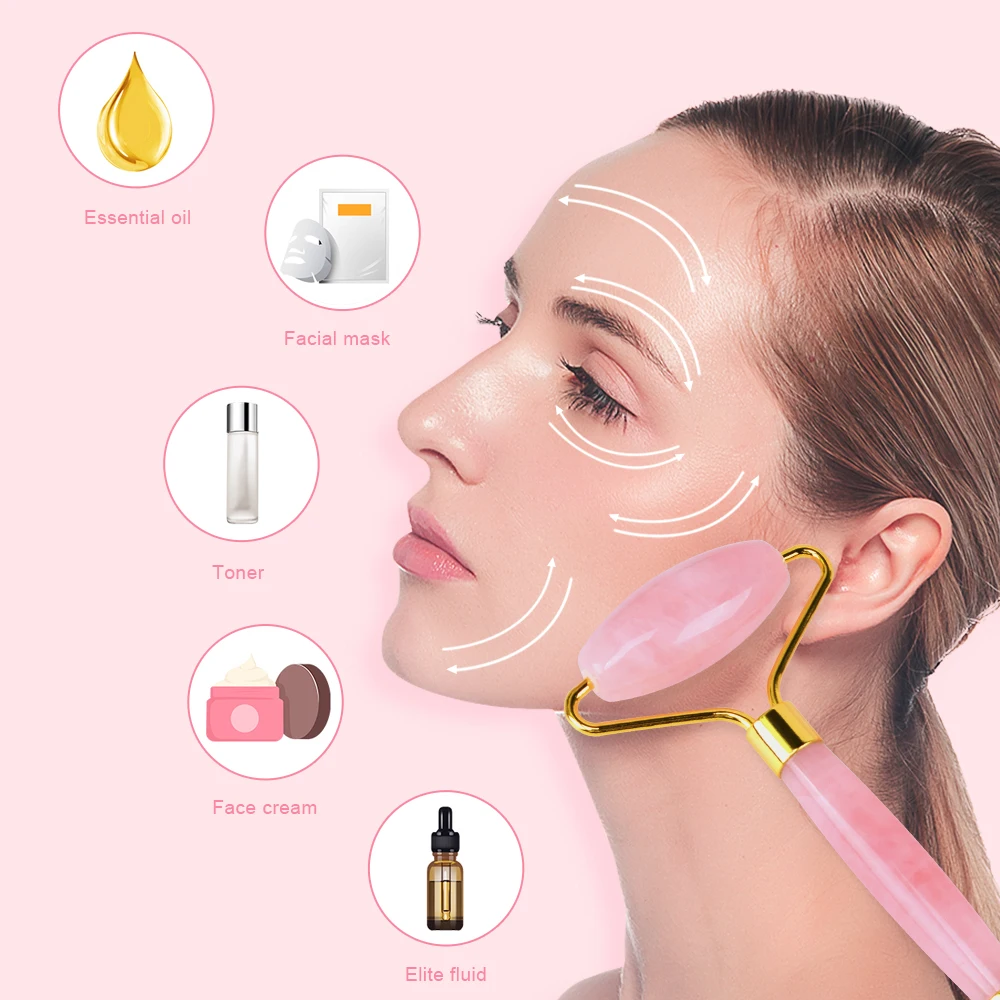 
Best Selling High quality Wholesale Noiseless Natural crystal rose quartz facial massage jade roller gua sha for Dropshipping 