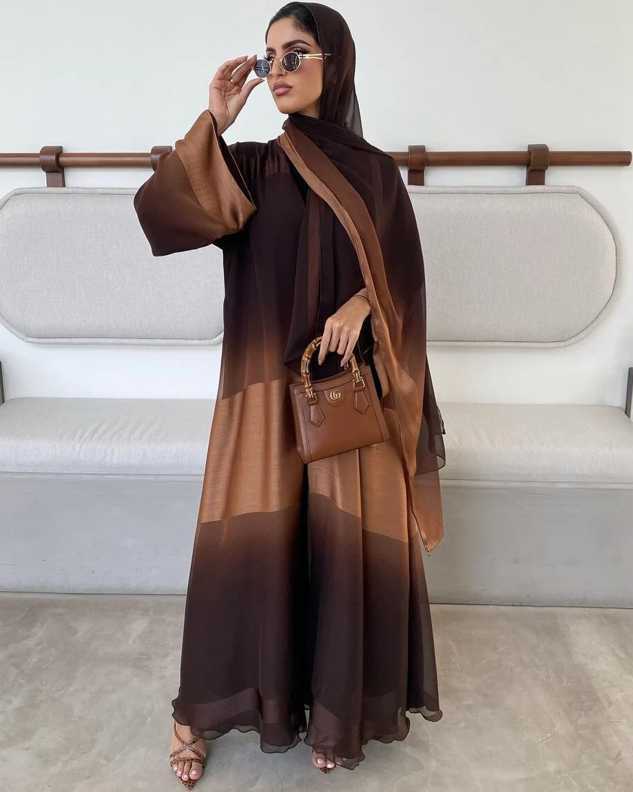 Производитель Abaya стильный коричневый дизайн abaya исламский мусульманский Ombre Градиент для женщин